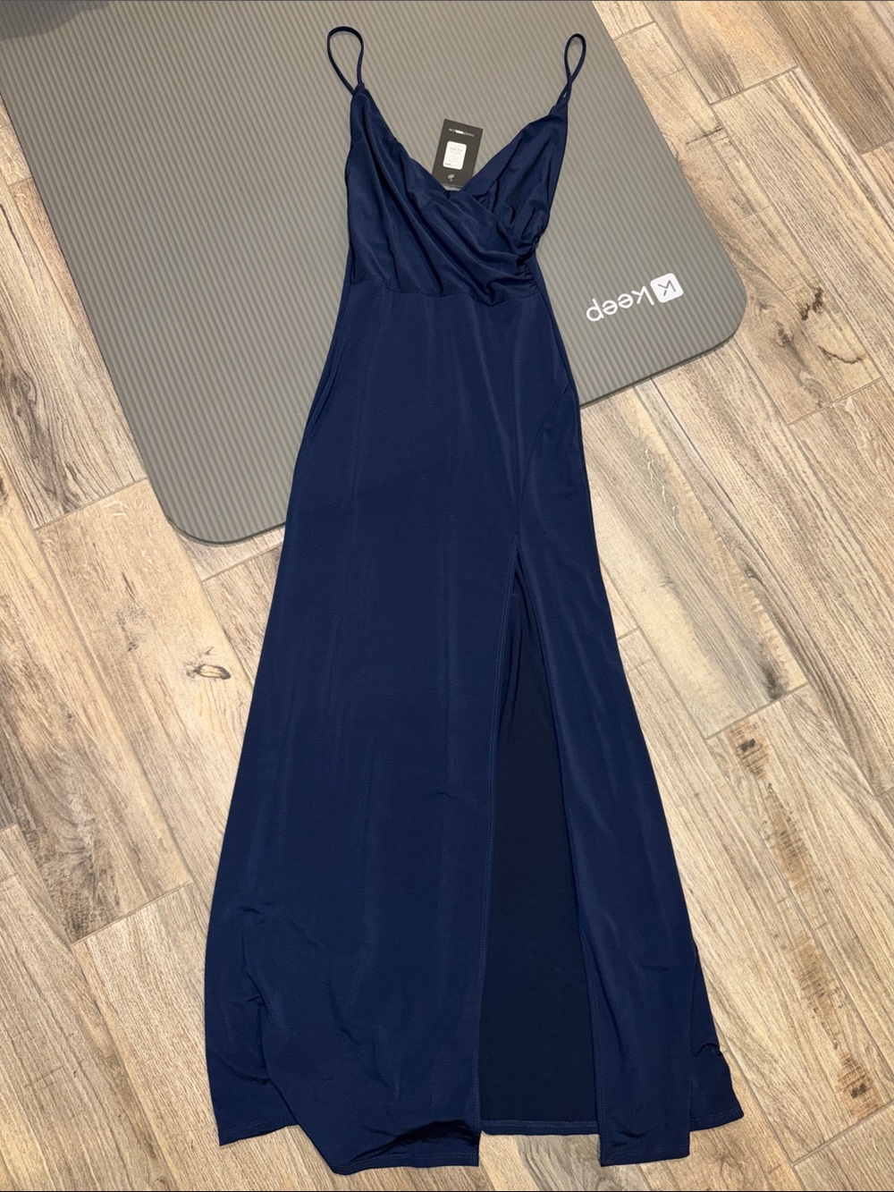 Fashion Nova - Navy Slip Maxi Dress with Side Slit
